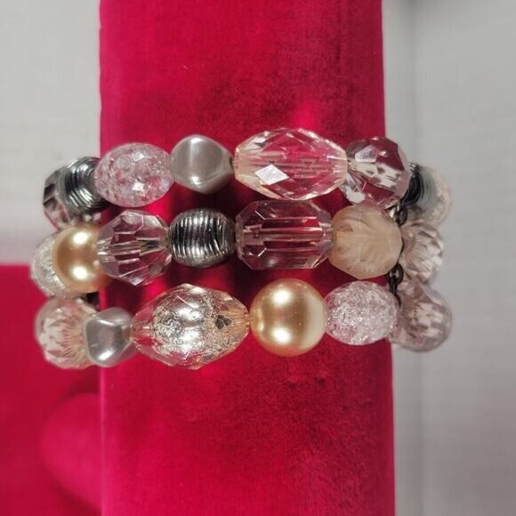 Western Floral Boho Retro Chunky Beaded Stretch Multi-strand Bracelet - Picture 3 of 3